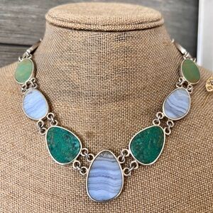 Whitney Kelly Sterling Silver 925 Blue Lace Agate and Chrysoprase Link Necklace